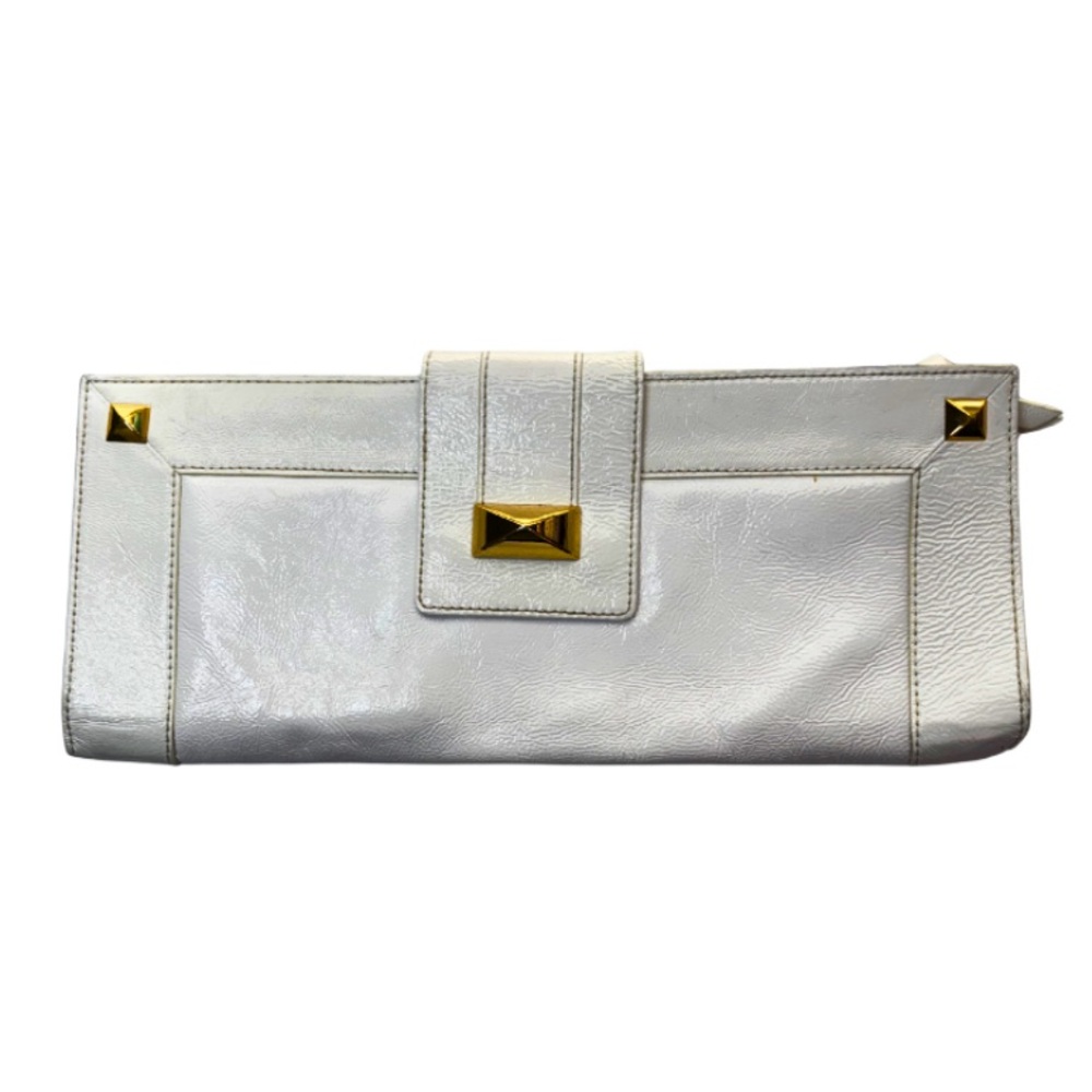 Beckon White Leather Clutch with Gold Accents
